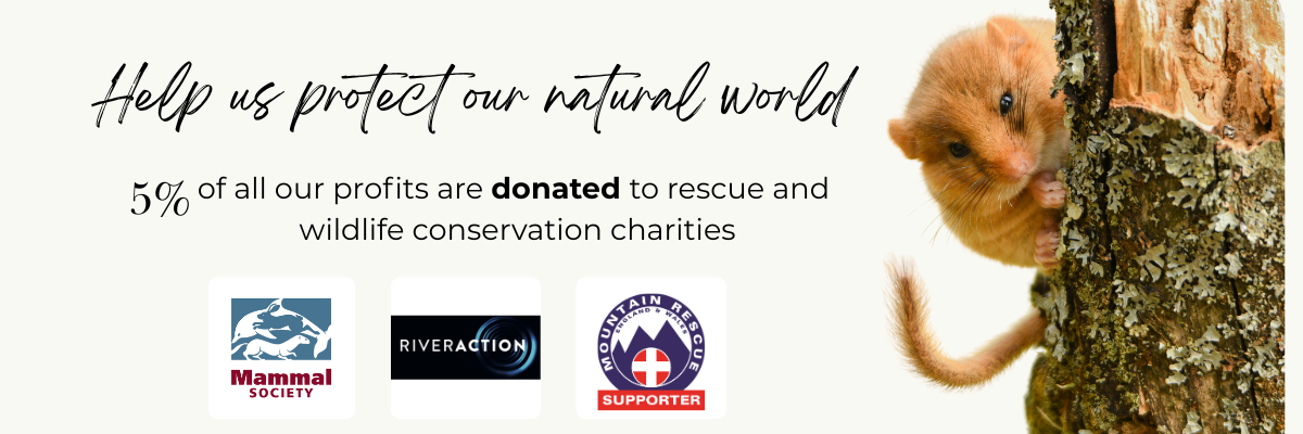 Advertisement promoting that Nature Bound Books donates 5% of all profits to wildlife and conservation charities.